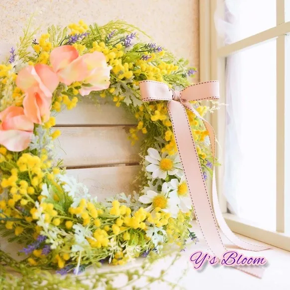 春かわいい💞ミモザのアートリース